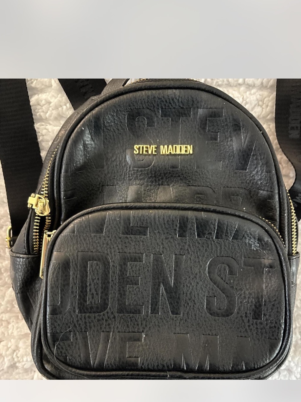 Steve Madden Black Embossed Mini Backpack